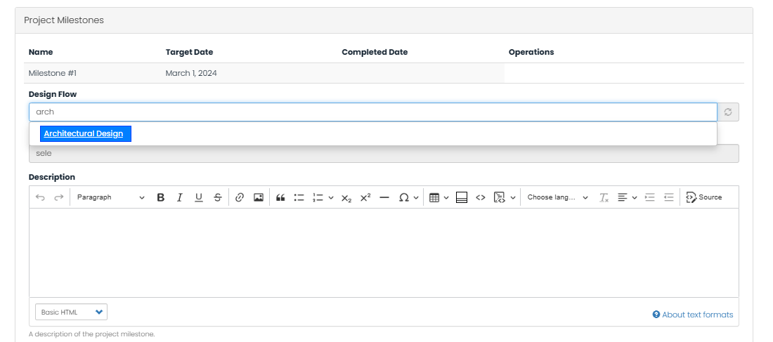 select milestone via edit of project