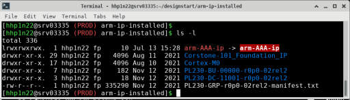 "ls -l" lists the available symbolic links in the directory (in red box).